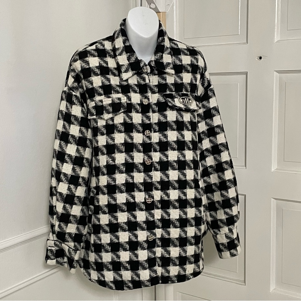NEW Macy Mccoy Black White Tweed Coat‎ Oversized